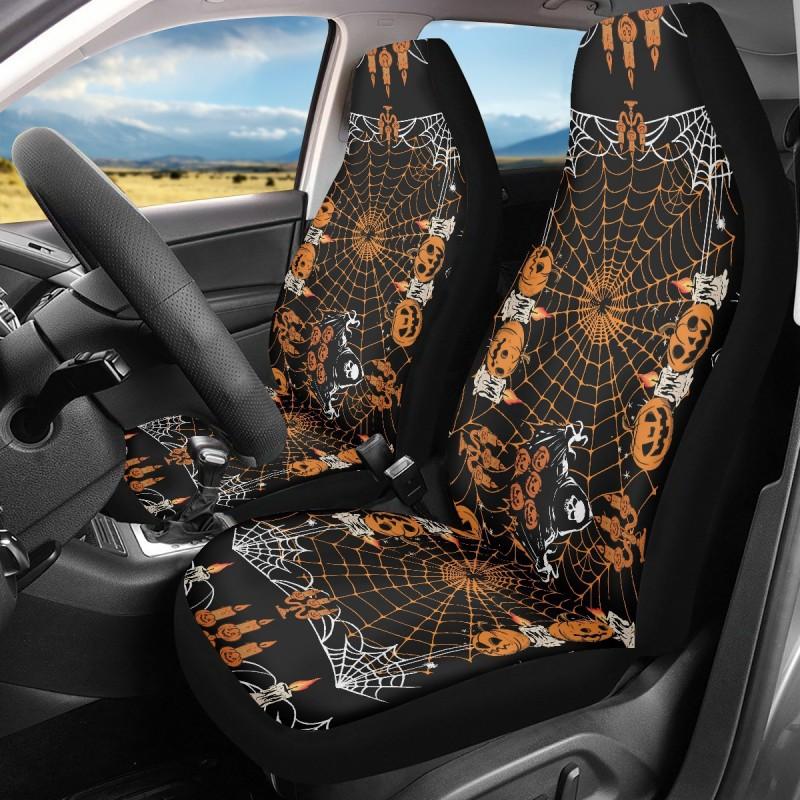 Set di 2 Coprisedili per Auto Teschio di Halloween Lavabili Vestibilità Universale Protezione Interni Auto