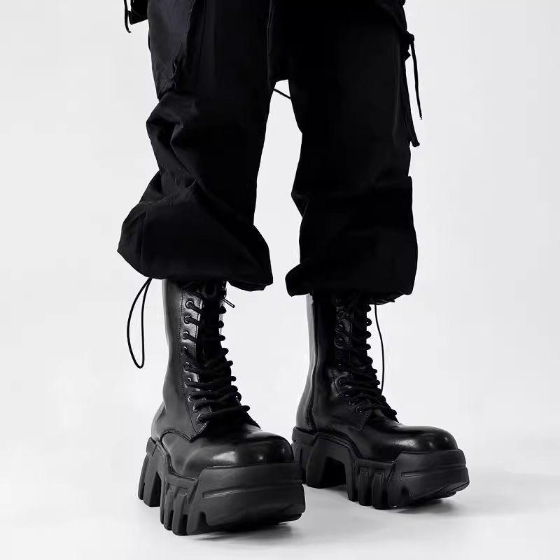 Fashion 2025 High Top Men's and Women's Platform Tank Long Tube Tide Big Head Inner Heightening Locomotive Bulldozer Boots