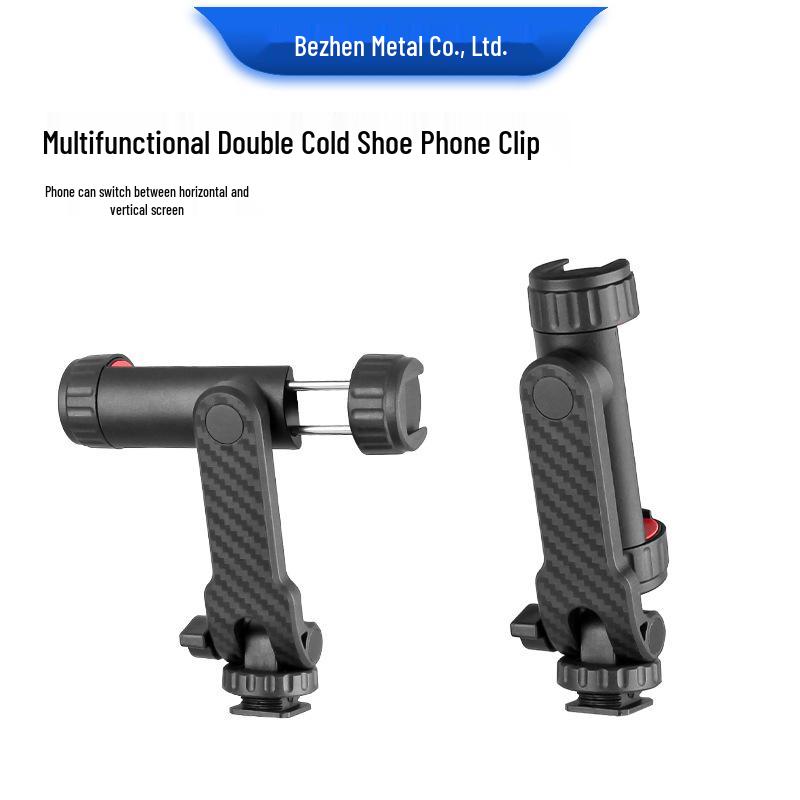 Rotating Dual Hot Shoe Phone Clip with Fill Light & Tripod Support