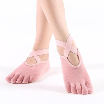 "Non-Slip Five Toe Cotton Yoga Pilates Socks with Bandage"