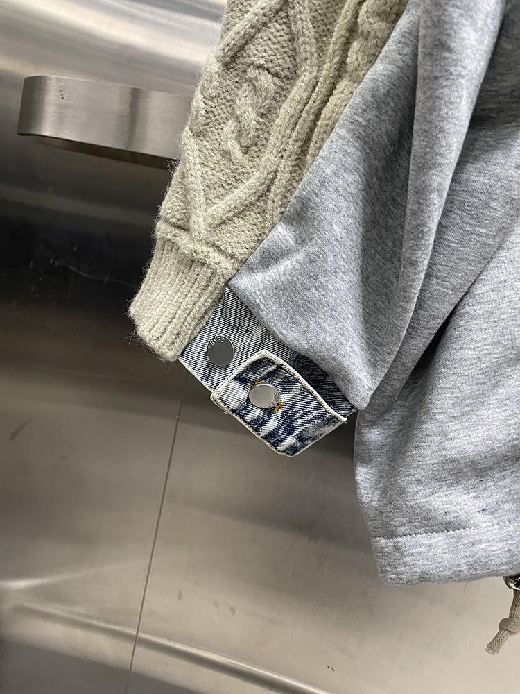 2024 Autumn Korean Loose-Fit Sweater: Round Neck, Long Sleeve, Denim Splicing Design