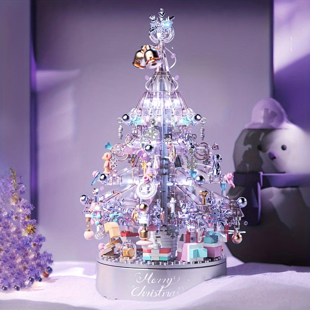 Purple Christmas Tree Music Box Building Blocks with Lights and Gift Bag Toys Adult Home Decoration Gift