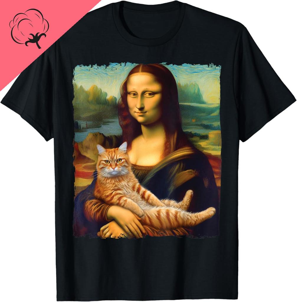 Mona Lisa Holding Cat Kitty for Cats Lover Cat Dad Cat Mom TShirt Y2k Clothes Unisex Unisexs Clothing 100 Cotton Harajuku Goth