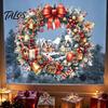 Festive Wreath Decorations Watercolor Christmas Static Window Cling, Reusable Xmas Sticker with Red Bow Seasonal Home Decor Winter Snowy Decal,