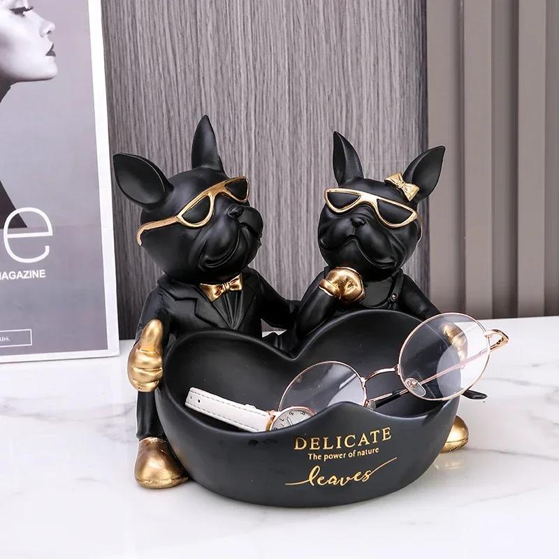 

Creative Resin Love Lover Bulldog Dog Statue Animal Sculpture Storage Decoration Home Living Room Decor Housewarming Ornaments чёрный