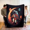 Astronaut Flannel Throw Blanket Galaxy Space Planet Pattern Blanket Lightweight Warm Super Soft for Bed Sofa Couch Travel Decor