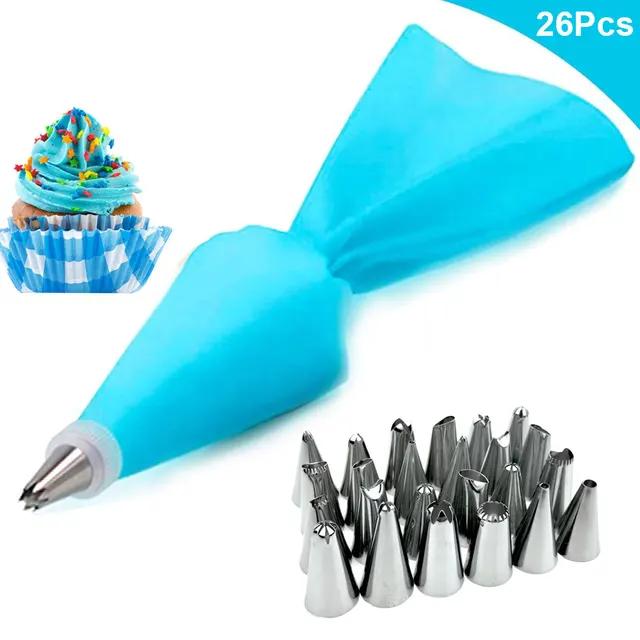 New 8/26Pcs/Set Silicone Pastry Bag Tips Kitchen Cake Icing Piping Cream Cake Decorating Tools Reusable Pastry Bags+24 Nozzle Se