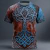 Herren 3D Celtics Lebensbaum T-Shirt Kurzarm T-Shirt 3D-Druck Rundhals Shirt Wikinger Designer Party Straße Blau Gelb Rot