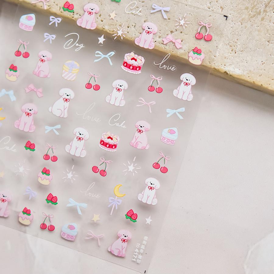 Jelly Cute Pudding Cherry Bowknot Claw Print 5D Nail Art Sticker Tie knot Love Stars Lovely Self Adhesive Manicure Decal