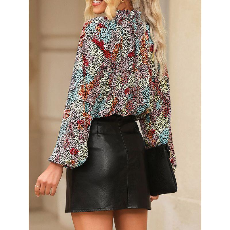 American Acelitt Thin Floral Print Long Sleeve Pullover Shirts Women Summer Loose Casual V-neck Top Women
