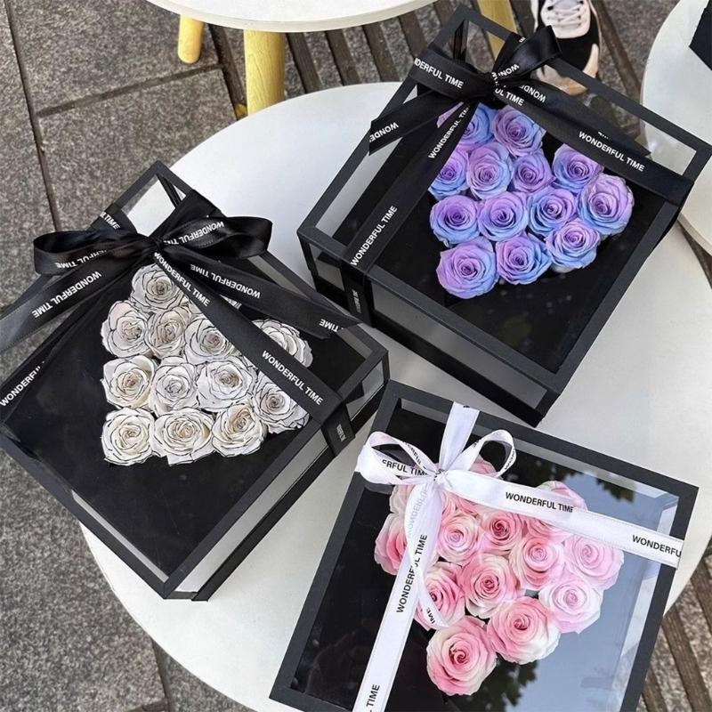 Elegant Heart Design Acrylic Display Case Anniversary Gift Packaging for Preserving Roses Jewelry Decorative Items