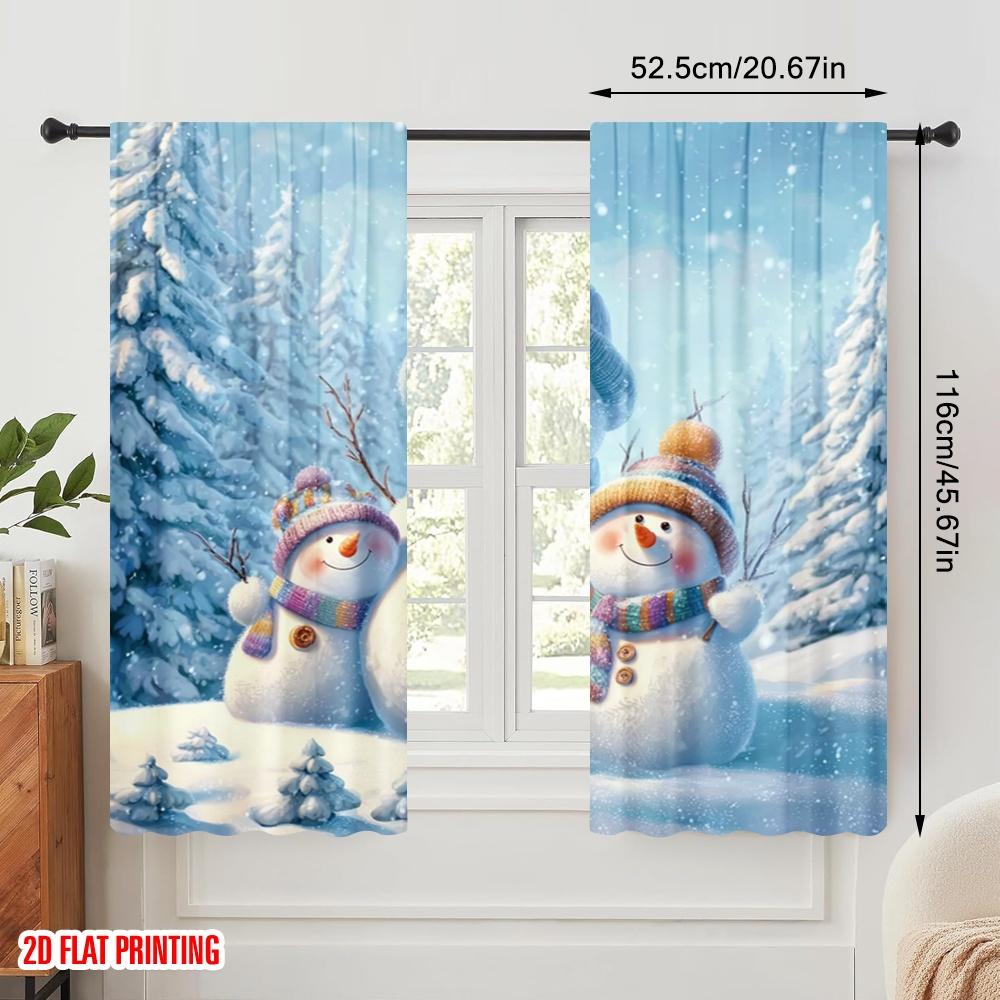2pcs,2D Plane Printing Print Curtains Snowman & Winter Polyester Woven (without Rod) All Seasons Ldeal for Various Room Types