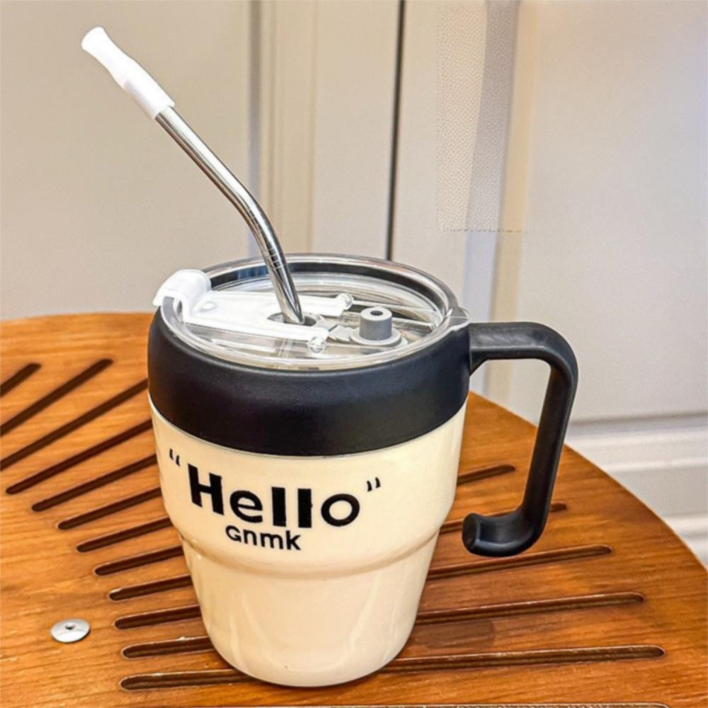 400ml Coffee Mug with Straw and Handlle Insulated Mug New Iced Coffee Cup  Drinkware
