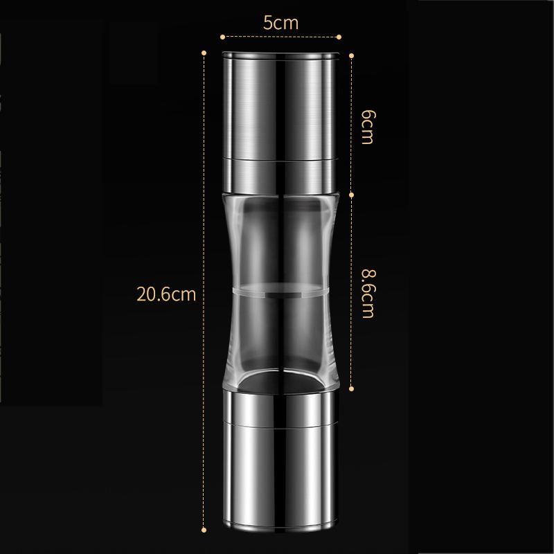 Molinillo de pimienta de acero inoxidable, molinillo de pimienta con aspereza ajustable, empuñaduras manuales, molinillo de sal, pimentero recargable, salero