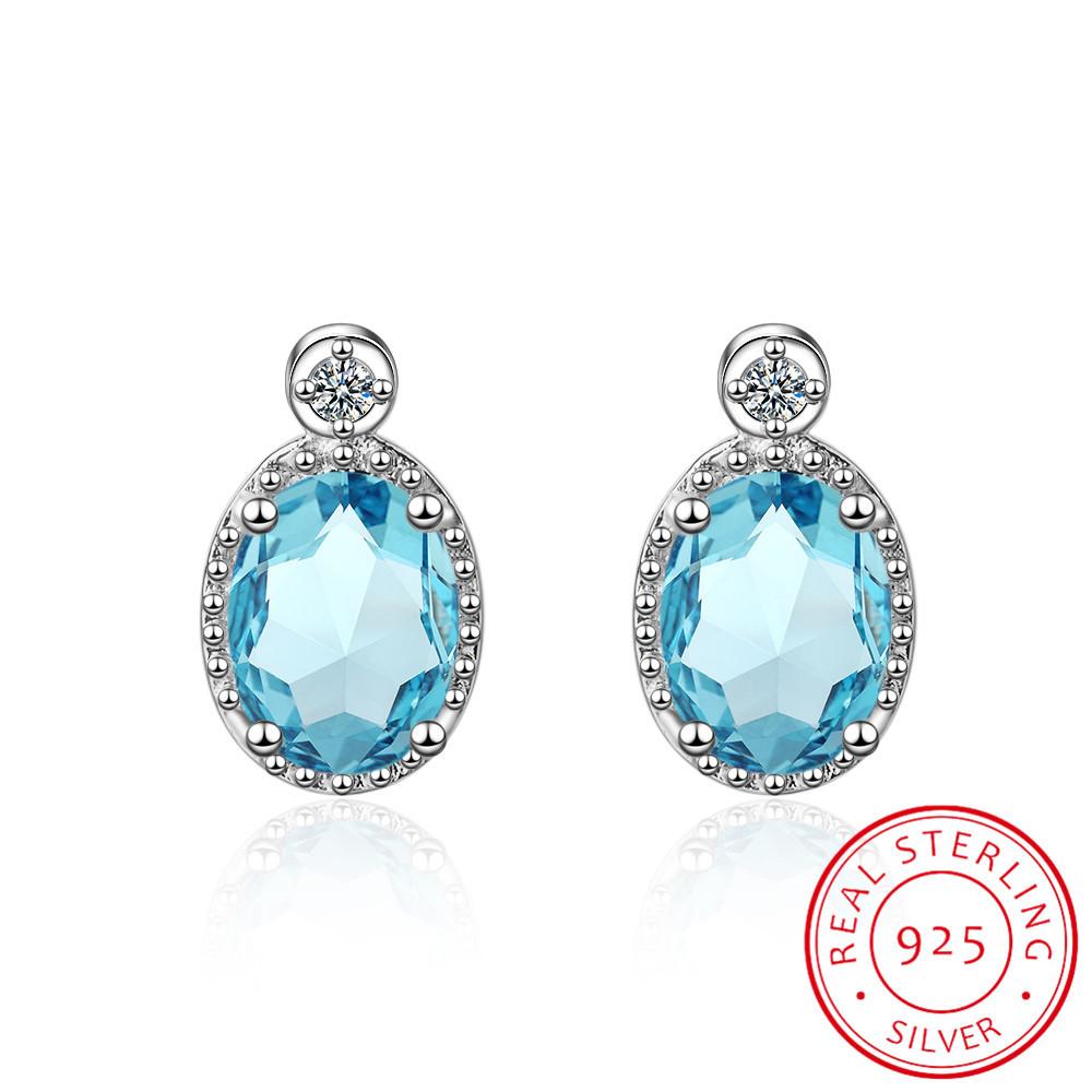 Oval 1.8 Carat Natural Sky Blue Topaz Birthstone Stud Earrings Genuine 925 Silver Fine Jewelry For Women Wedding Gift