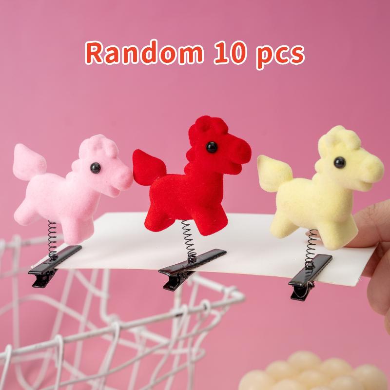 2/5/10 Stück 2026 Neujahr Rotes Pferdehaarspange Niedliche Kinder Haaraccessoires Kawaii 3D Hüpfendes Pony Entenschnabel-Klammer Lustige Geschenke