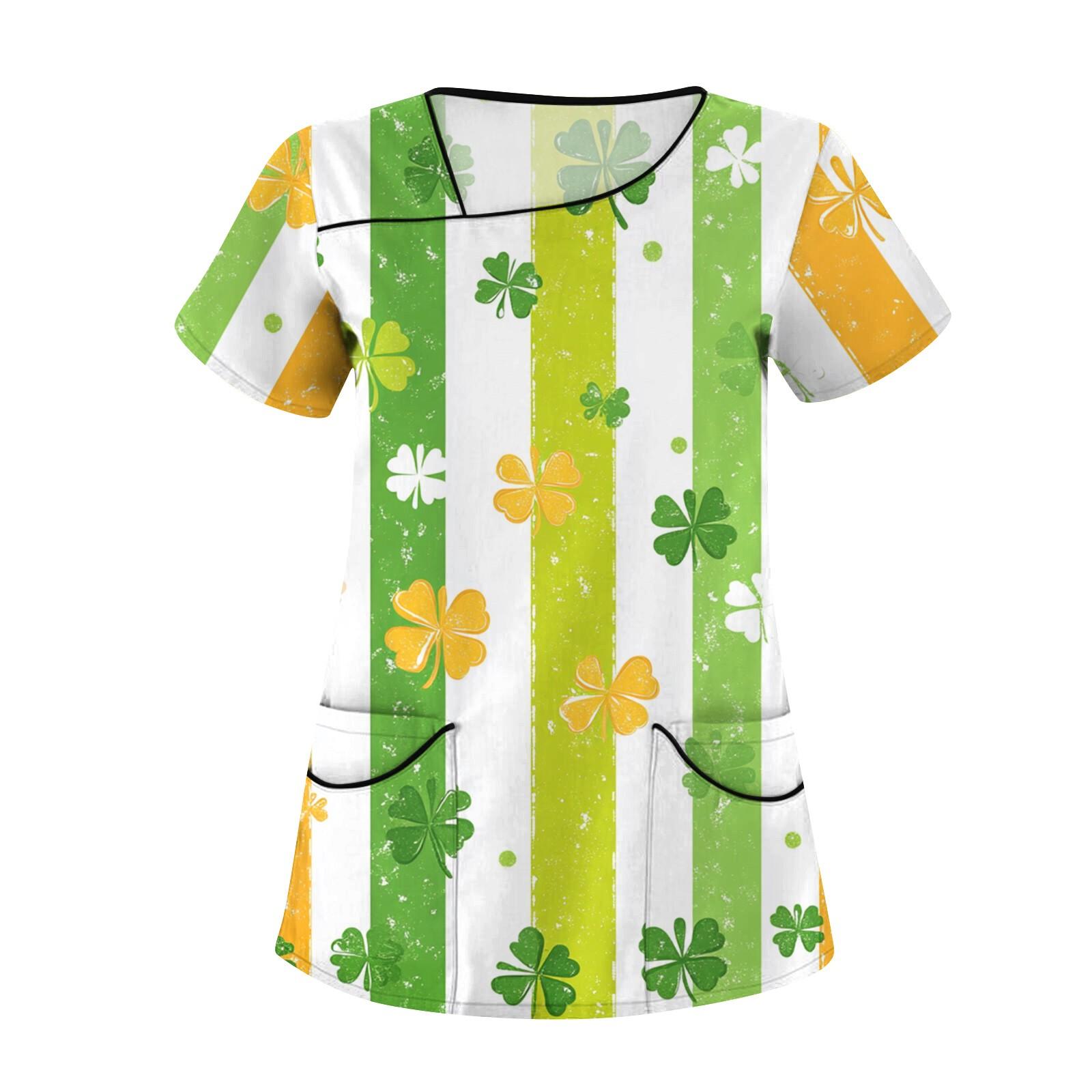 

Женская повседневная рабочая одежда с короткими рукавами и наклонным воротником с принтом и двойными карманами XL белый