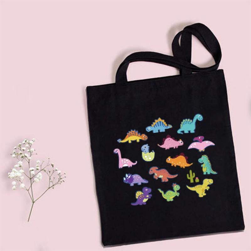 

Tote Canvas Bag Anime Dinosaur shopping Bags BlackLarge Capacity Handbags Female Vintage Aesthetic Student Handbag Shoppers 24*26cm