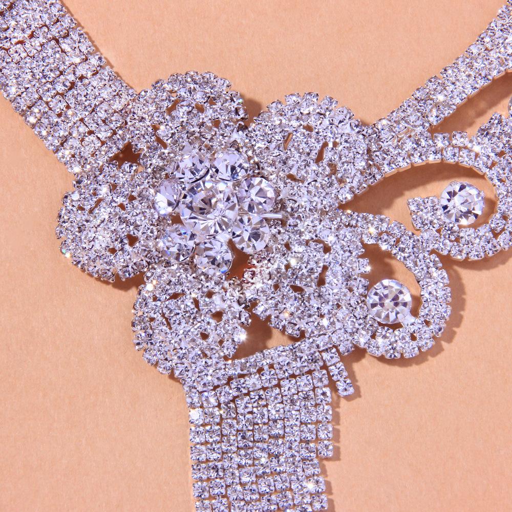 Luxury Tassel Chain Rhinestone Flowers Necklace Sets Fashion Crystal African Jewelry Sets Bridal Wedding Accessories