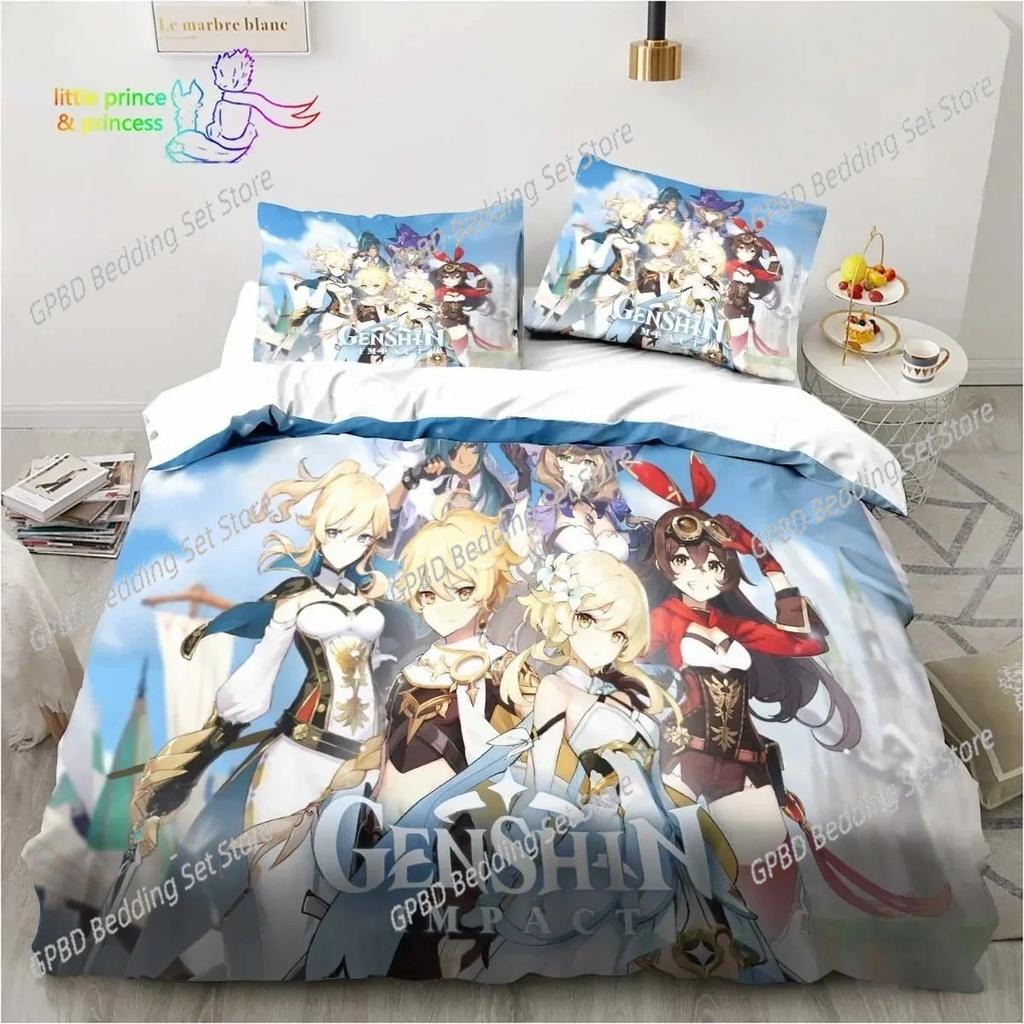 Genshin Impact Anime Printed Bedding Set Bedroom Soft Modern Bedspreads Comefortable Duvet Cover Quilt Cover And Pillowcase