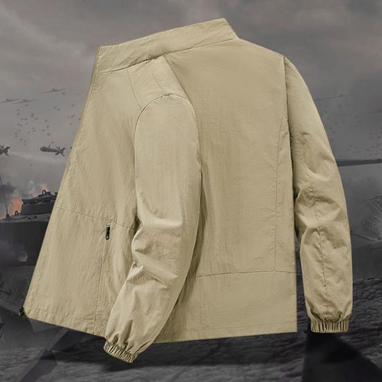 Herren Jacke Stehkragen Langarm Reißverschlussleiste Frühling Herbst Mantel mit Taschen Einfarbig Lockere Passform Vielseitige Oberbekleidung