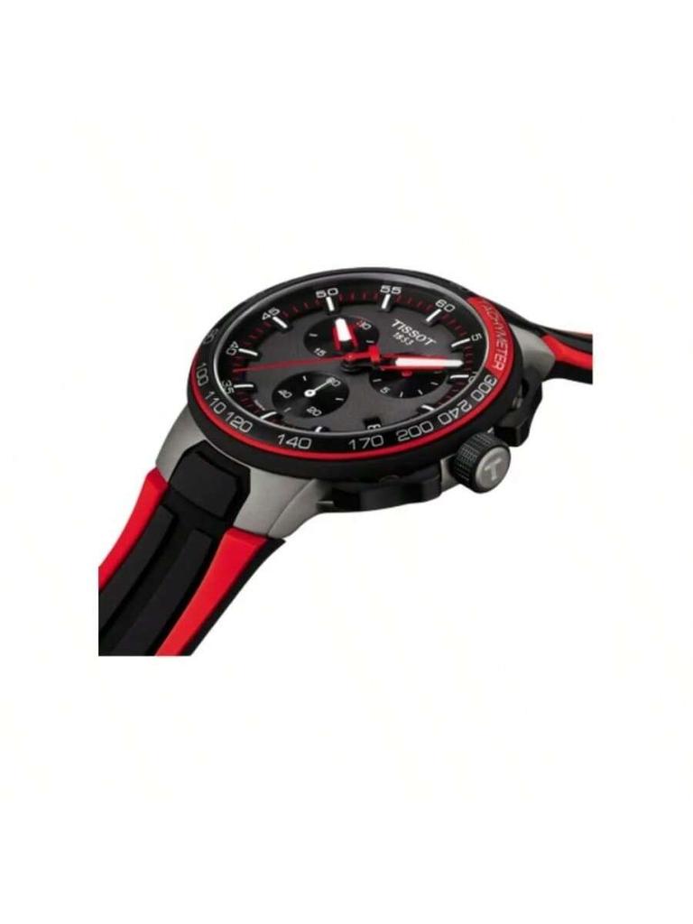 Tissot Racing Series quartz movement, 100m water-resistant men's watch, sharp bezel, 44.5mm black dial, stainless steel case, T111.417.27.441.00