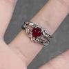 Vintage Irregular Red Crystal Glass Heart Ring Spider Animal Gothic Y2K Creative Jewelry for Women