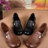 Women's Leather Mary Jane Shoes Comfortable Chunky Heel Casual Pumps with Buckle Strap
