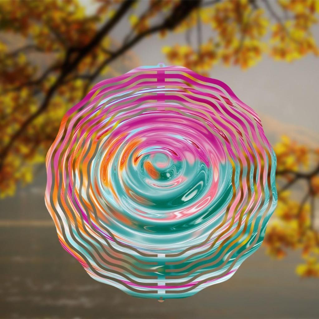 10-Inch Rotating Wind Spinner – Elegant Concentric Circles & Neon Spiral Design, 360° Swivel Hook for Balcony