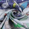 POBING Handgerollter Twill-Seidenschal Damen Ocean Park Doppelter Druck Quadratische Schals Wickeltücher Echarpes Foulards Femme Hijab 90CM