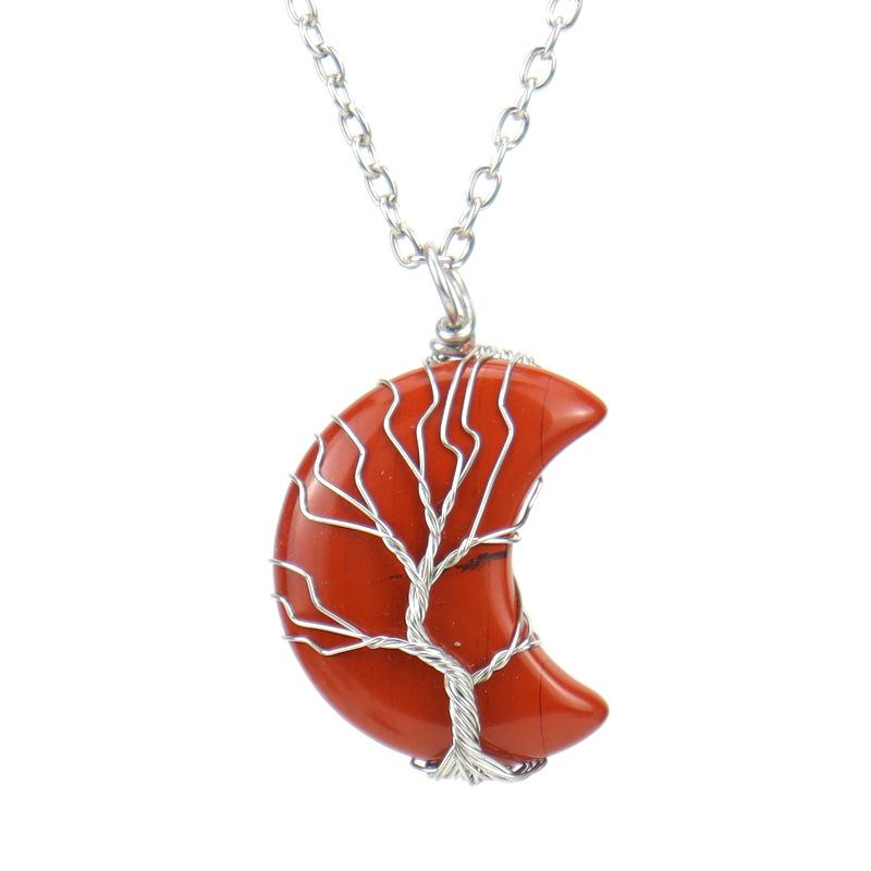 Natural Stone Amethyst Moon Tree Of Life Pendant Necklace, Wound And Wound Handmade Fortune Tree Crystal Necklace N571
