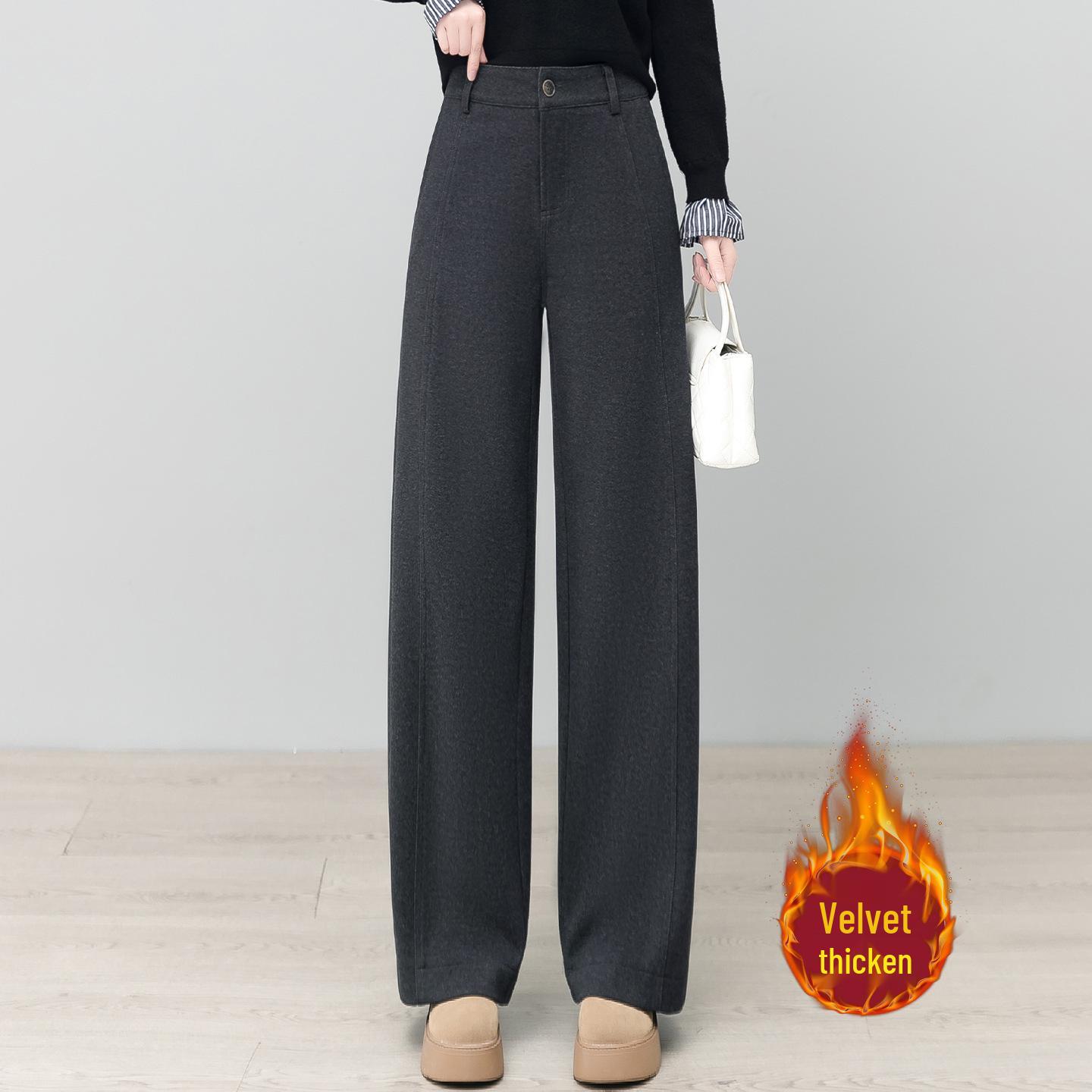 

Women s Brown Wide-Leg Thickened Pants - 2025 Autumn/Winter High-Waist Slimming & Versatile Casual Wear 3XL (135-145 Jin)