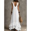 Boho Vintage V-Neck Short Sleeve Ruffle Casual Urban Dress for Women, European American Crossbody Summer Sundress