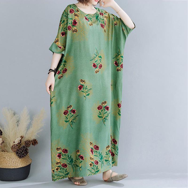 WTEMPO Зеленое женское платье больших размеров Летнее длинное платье с круглым вырезом — фото 3