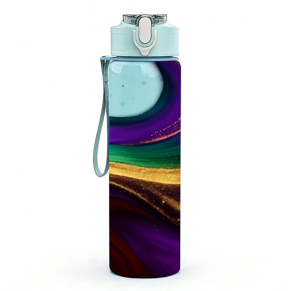 1PC Purple Gold Swirl Liquid Marble Print 750ml Color Plastic Sports Water Bottle Leakproof Flip Straw Lid Suitable for Sports Office Home Use