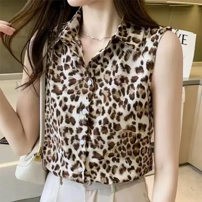 Ärmellose Damenbluse mit Kragen und Knöpfen, lässiges Tanktop