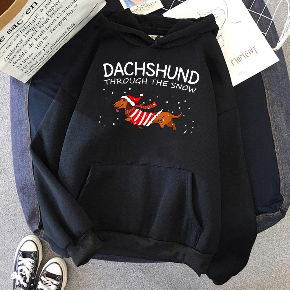 Jezevčík přes sníh Funny Dog Vánoční Unisex mikina Kreativní Roztomilé Oversize Oblečení Podzimní Fleece Polover Unisex mikiny