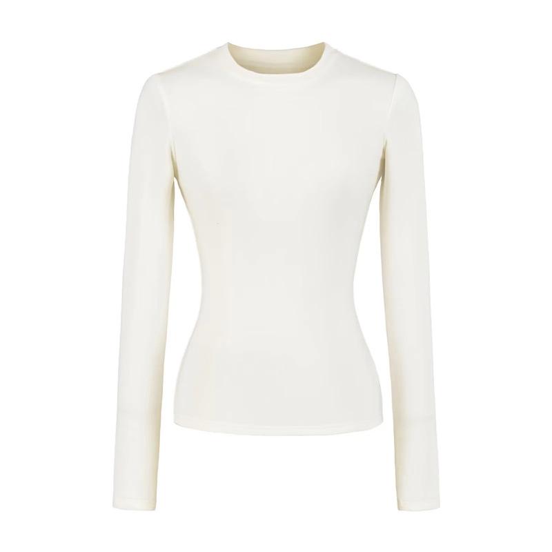 Women's American-Style Long Sleeve Fitted T-Shirt with Stylish Shoulders, Perfect for Autumn and Winter, Imitation Wool Base Layer.