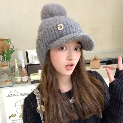 Women's Autumn and Winter Outdoor Warm and Cold Resistant Knitted Yarn Hat with Thick Velvet and Windproof Ear Protection Duckbill Cap