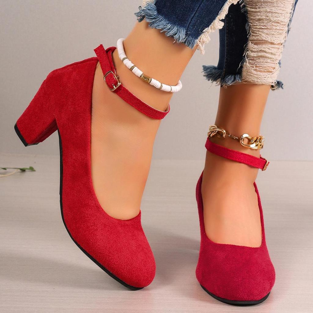 2026 Spring/Fall European American Plus Size Chunky Heel Buckle High Heels Women's Fashion Shoes