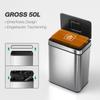 50 L Sensor Can, Sensor Bin with Soft-Close Lid, Fingerprint-Proof Stainless Steel, Silver Tone