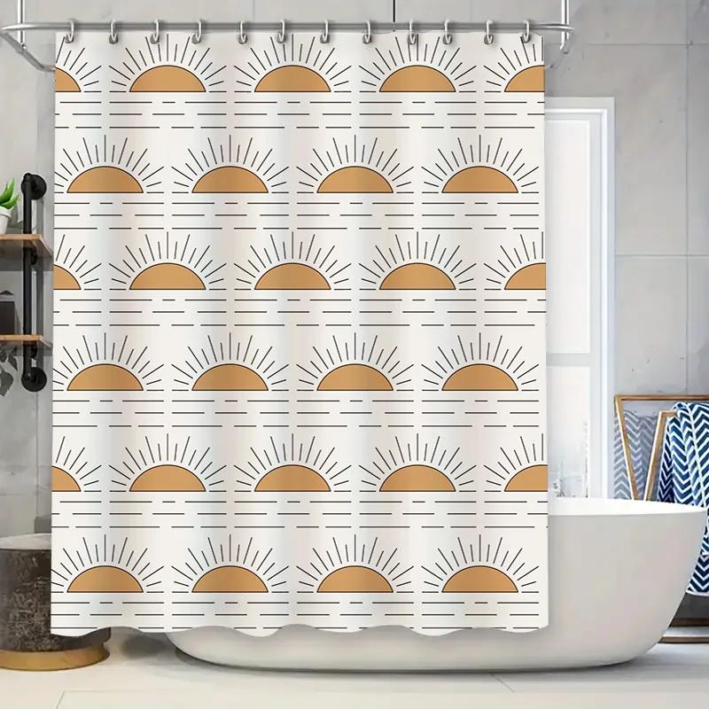 

Sunrise Shower Curtain Decor Bath Mat with Modern Sunburst Pattern for Bathroom, Orange Yellow White Printed Fabric Waterproof S W90xH180cm