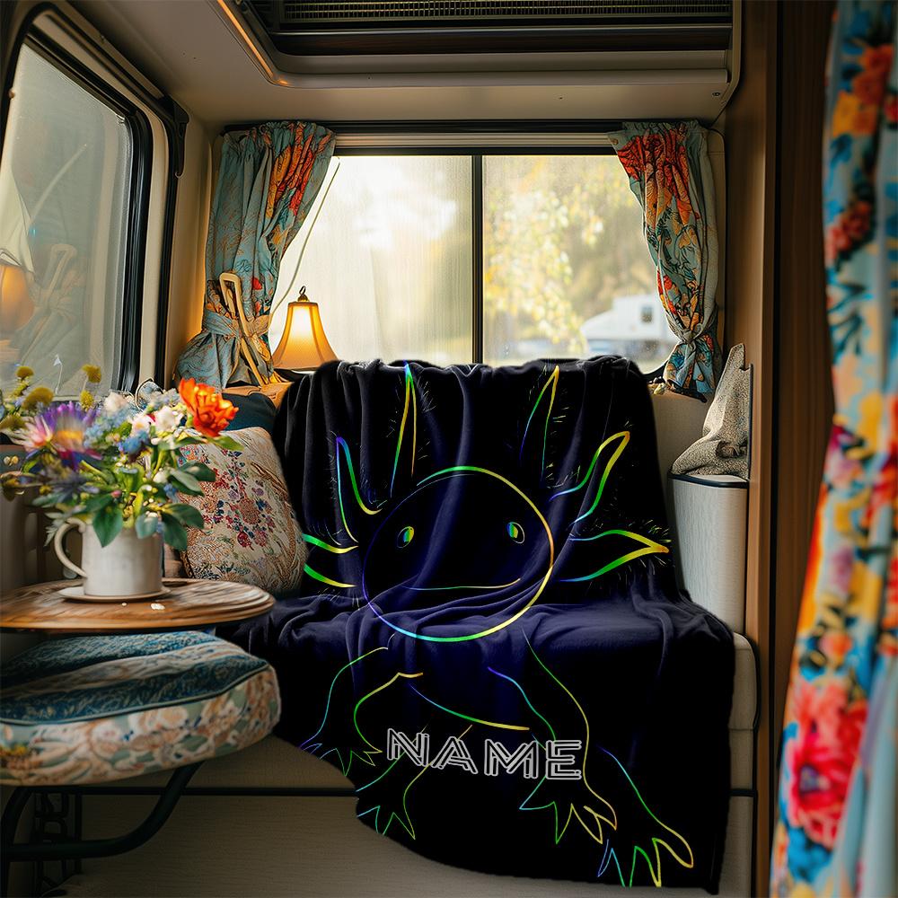 Colorful Axolotl Design With Name Text Blanketcustomizable With Your Namecomfortable And Stylish Perfect For Travel Beds Chairs Offices Sofas