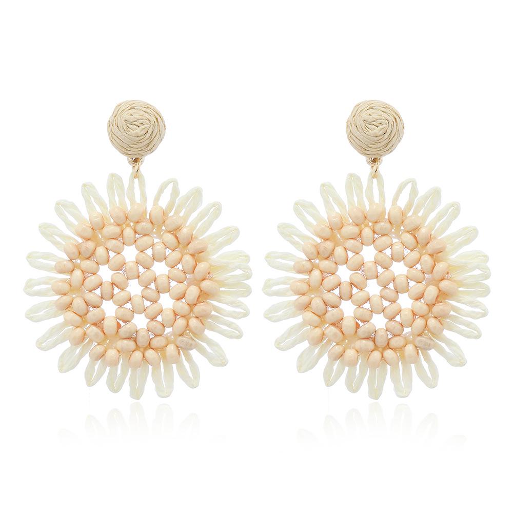 Raffia Sunflower Earrings: Simple, Literary, Generously Woven Simulation Studs.