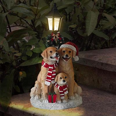 Xmas Dog Ornament Christmas Animal Sculpture Golden Retriever Family Figurine for Lawn Housewarming