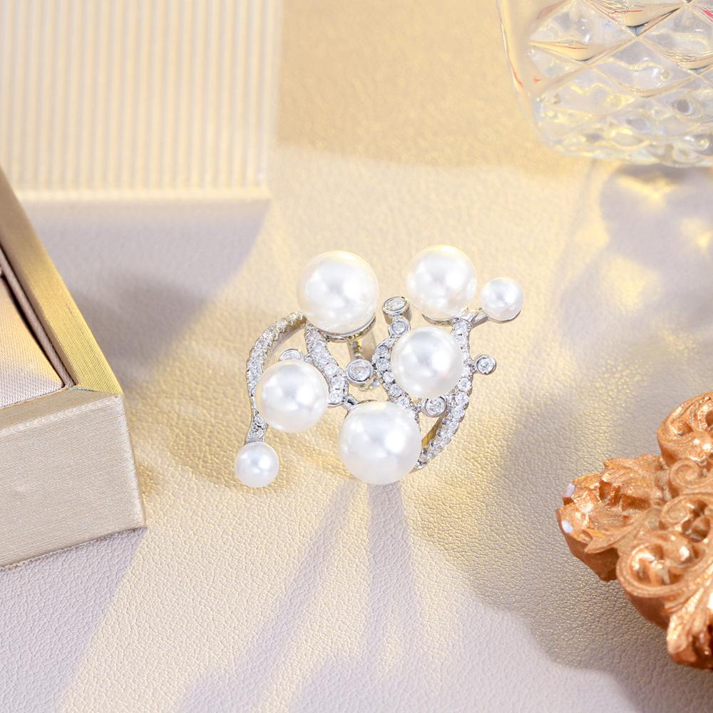CMM Adjustable Size Unique Creative Design Shiny White Cubic Zirconia Engagement Artificial Pearl Rings for Women