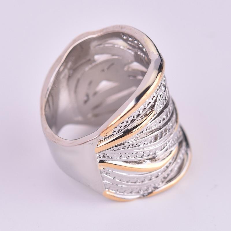 Eleganter silberfarbener Crossover-Ring für Damen, zweifarbig, mit Gelbgold vergoldet, Braut, Verlobung, Ehering