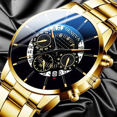 GENEVA New Fashion Men's Watches Men's Leisure Calendar Watch Business Men's Stainless Steel Strap Quartz Watch