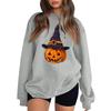 Women's Neck Long Sleeve Casual Loose Fit Sweatshirt Pullover with Color or Small Halloween Print