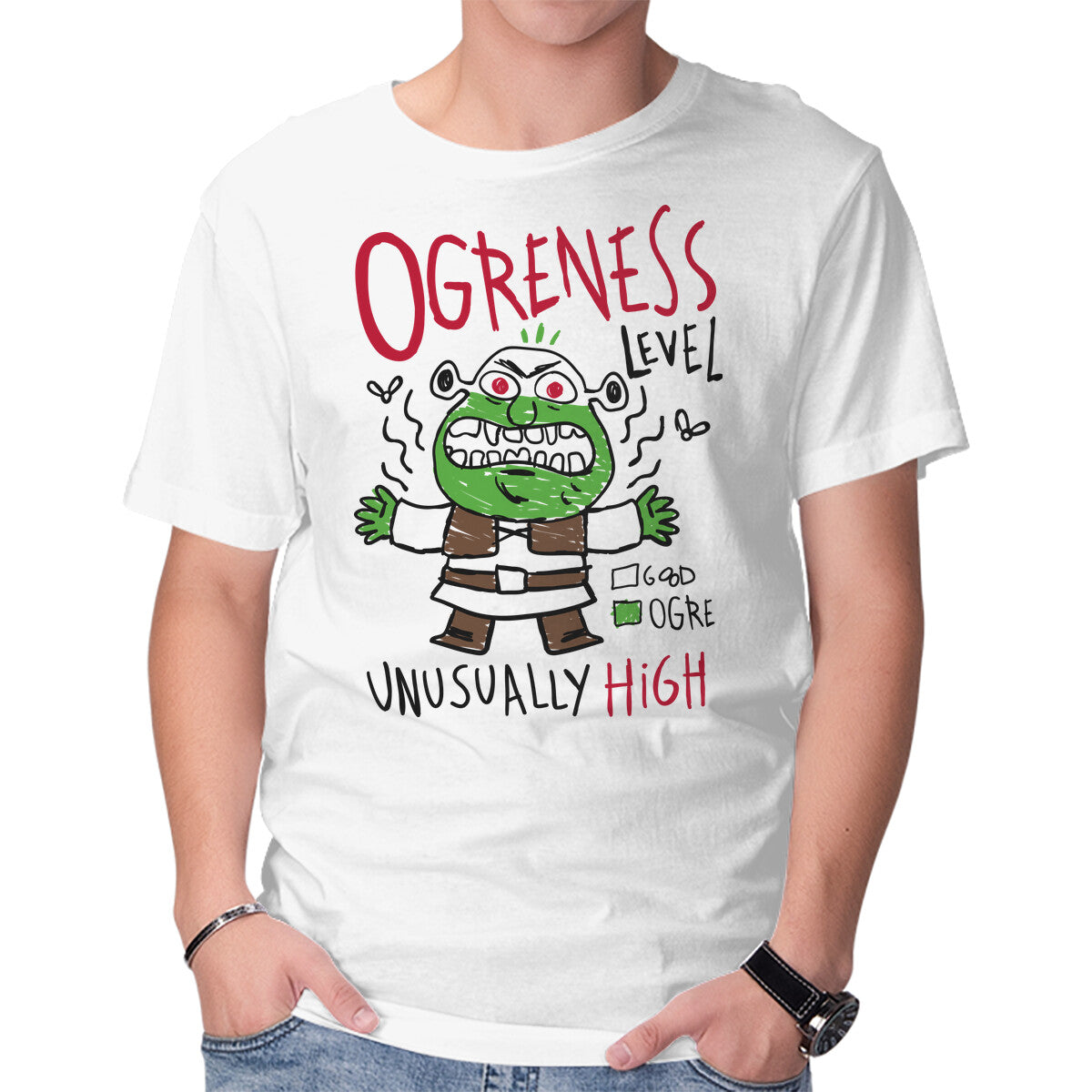 Unisex Crew Neck T-Shirt Ogreness Level Graphic Short Sleeve Casual Tee XXXXL